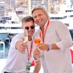 Justin Schmith and Mitchell Grant Torrens at the Monaco Formula One Grand Prix 2024 aboard superyacht Champagne and Caviar. Picture, Portia Large - Torrens Luxury Collection