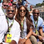Rotimi Alakija, Eniola Tamara Alakija and Folarin Alakija at the Monaco Formula One Grand Prix trackside. Picture, Portia Large - Torrens Luxury Collection